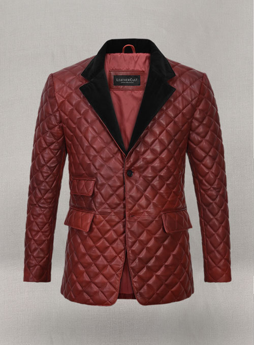 (image for) Spanish Red Bocelli Quilted Tuxedo Leather Blazer