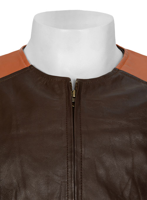 (image for) Wrinkled Brown Leather Fighter T-Shirt Jacket